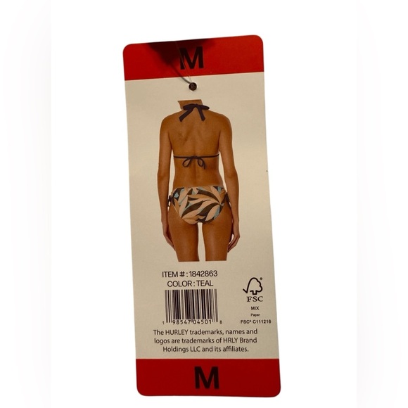 Hurley Reversible Teal Print Bikini M 8-10 - Picture 10 of 12